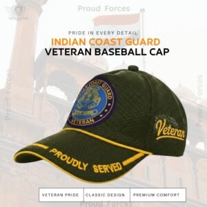 Indian Coast Guard (ICG) Proudly Veteran Baseball Cap (Olive Green Color) - Premium Quality