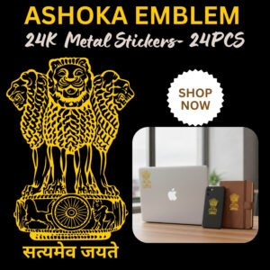 Premium Quality 24K Gold Plated Ashoka Emblem Metal Stickers – Pack of 24