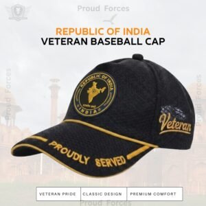 Republic of India Proudly Veteran Baseball Cap (Black Color) – Premium Quality