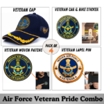 Indian Air Force Officer Veteran Cap, Stickers, Patch & Pin Combo Pack