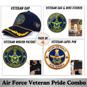 Indian Air Force Officer Veteran Cap, Stickers, Patch & Pin Combo Pack