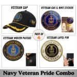 Indian Navy Officer Veteran Cap, Stickers, Patch & Pin Combo Pack