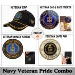 Indian Navy Proudly Veteran Cap, Stickers, Patch & Pin Combo Pack