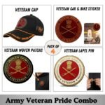 Indian Army Proudly Veteran Cap, Stickers, Patch & Pin Combo Pack