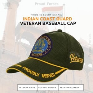 Indian Coast Guard (ICG) Proudly Veteran Baseball Cap (Olive Green Color) - Premium Quality