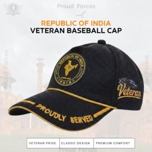 Republic of India Proudly Veteran Baseball Cap (Black Color) – Premium Quality