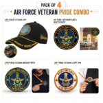 Indian Air Force Proudly Veteran Cap, Stickers, Patch & Pin Combo Pack