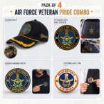 Indian Air Force Officer Veteran Cap, Stickers, Patch & Pin Combo Pack