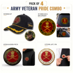 Indian Army Officer Veteran Cap, Stickers, Patch & Pin Combo Pack