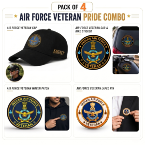 Indian Air Force Veteran Pure Cotton Cap, Stickers, Patch & Pin Combo Pack