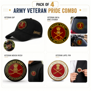 Indian Army Veteran Pure Cotton Cap, Stickers, Patch & Pin Combo Pack