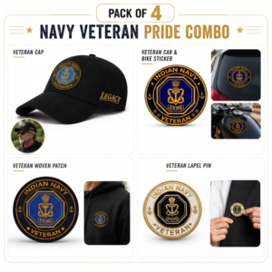 Indian Navy Veteran Pure Cotton Cap, Stickers, Patch & Pin Combo Pack