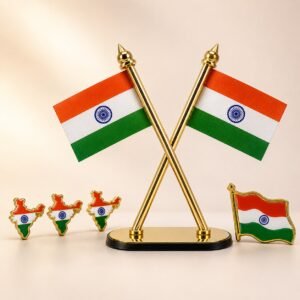 Premium Indian Flag with Lapel Pin Combo Set